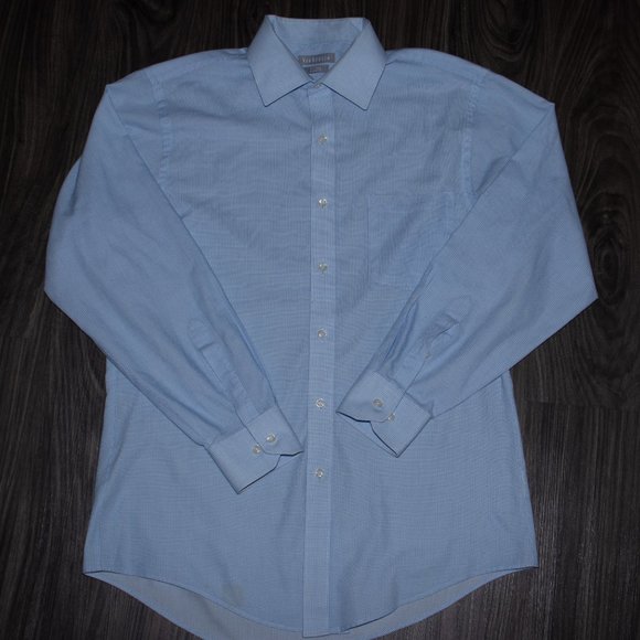 VanHeusen Men's Dress Shirt Light Blue Tattersall - Picture 1 of 10